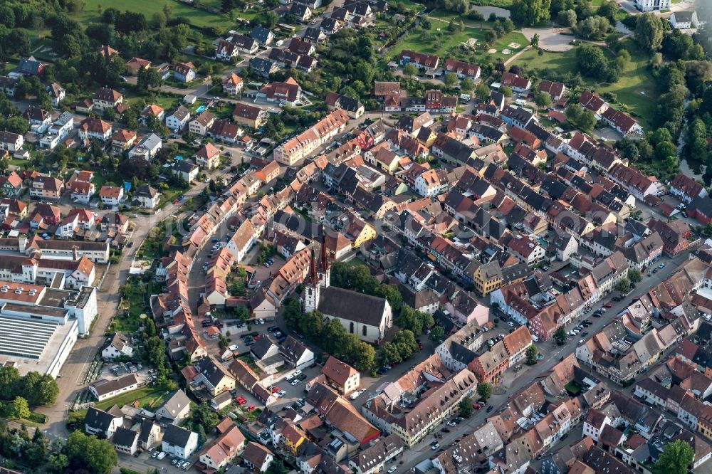 Kenzingen from above - Town View of the streets and houses of the residential areas in Kenzingen in the state Baden-Wuerttemberg, Germany