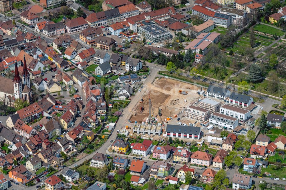 Kenzingen from above - Town View of the streets and houses of the residential areas in Kenzingen in the state Baden-Wuerttemberg, Germany