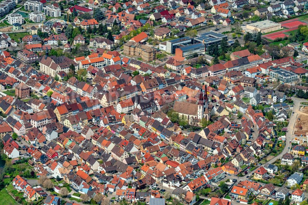 Kenzingen from above - Town View of the streets and houses of the residential areas in Kenzingen in the state Baden-Wuerttemberg, Germany