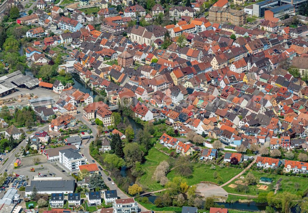 Aerial image Kenzingen - Town View of the streets and houses of the residential areas in Kenzingen in the state Baden-Wuerttemberg, Germany