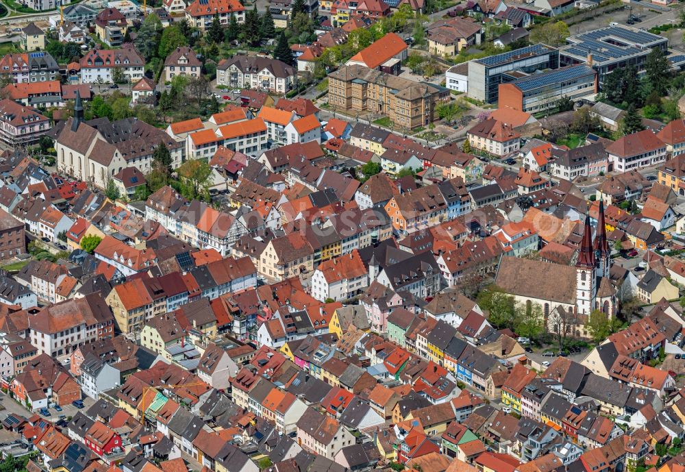 Kenzingen from above - Town View of the streets and houses of the residential areas in Kenzingen in the state Baden-Wuerttemberg, Germany