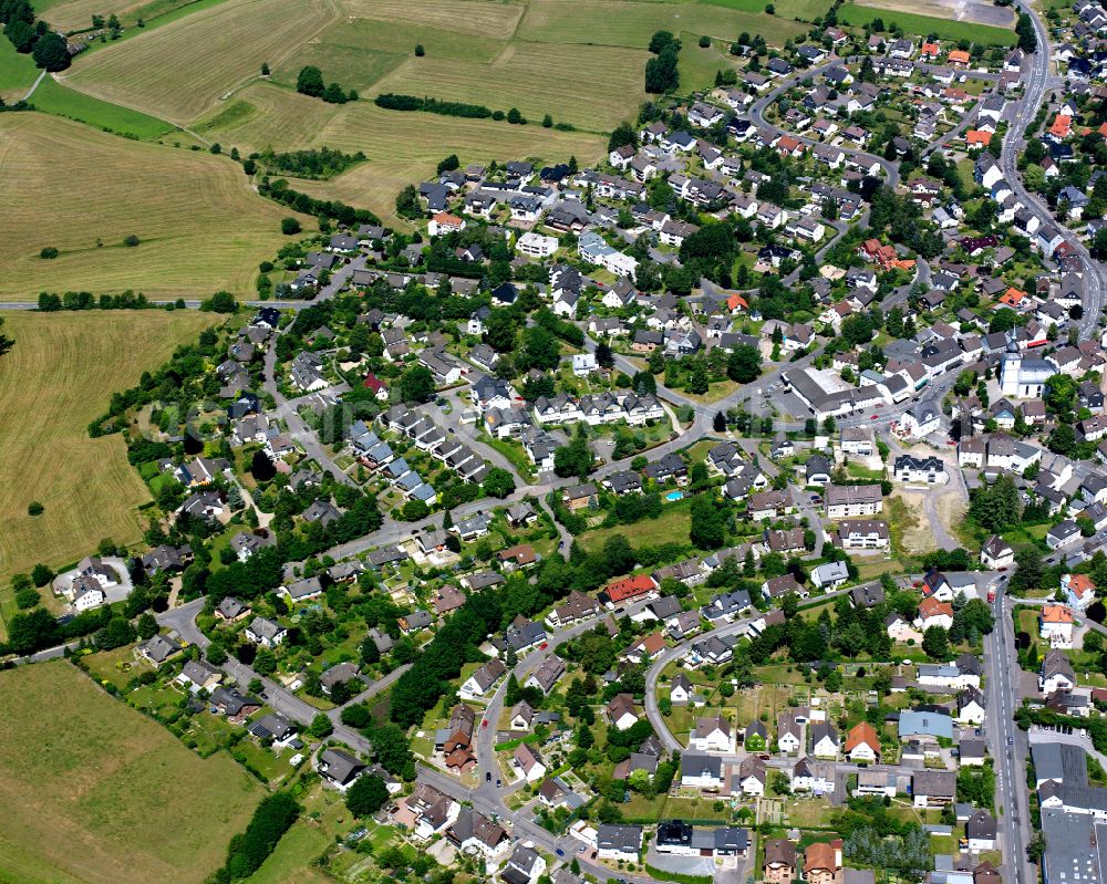 Kierspe from above - Town View of the streets and houses of the residential areas in Kierspe in the state North Rhine-Westphalia, Germany