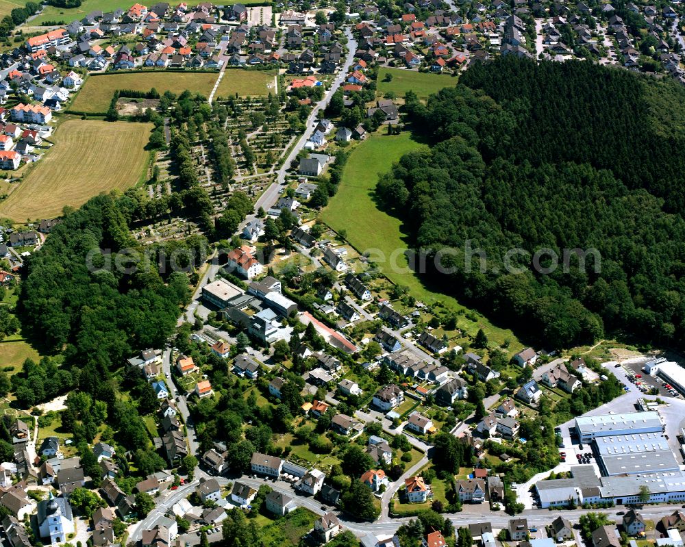 Aerial image Kierspe - Town View of the streets and houses of the residential areas in Kierspe in the state North Rhine-Westphalia, Germany