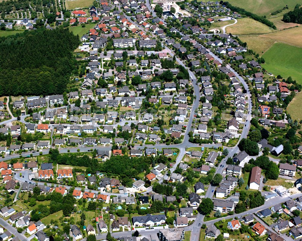 Kierspe from above - Town View of the streets and houses of the residential areas in Kierspe in the state North Rhine-Westphalia, Germany