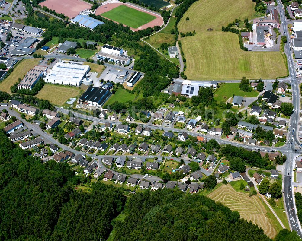 Aerial image Kierspe - Town View of the streets and houses of the residential areas in Kierspe in the state North Rhine-Westphalia, Germany