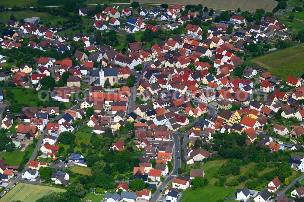 Aerial image Kirchehrenbach - Town View of the streets and houses of the residential areas in Kirchehrenbach in the state Bavaria, Germany