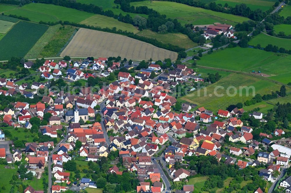 Kirchehrenbach from above - Town View of the streets and houses of the residential areas in Kirchehrenbach in the state Bavaria, Germany