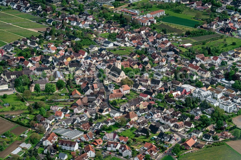 Kirchhofen from above - Town View of the streets and houses of the residential areas in Kirchhofen in the state Baden-Wuerttemberg, Germany