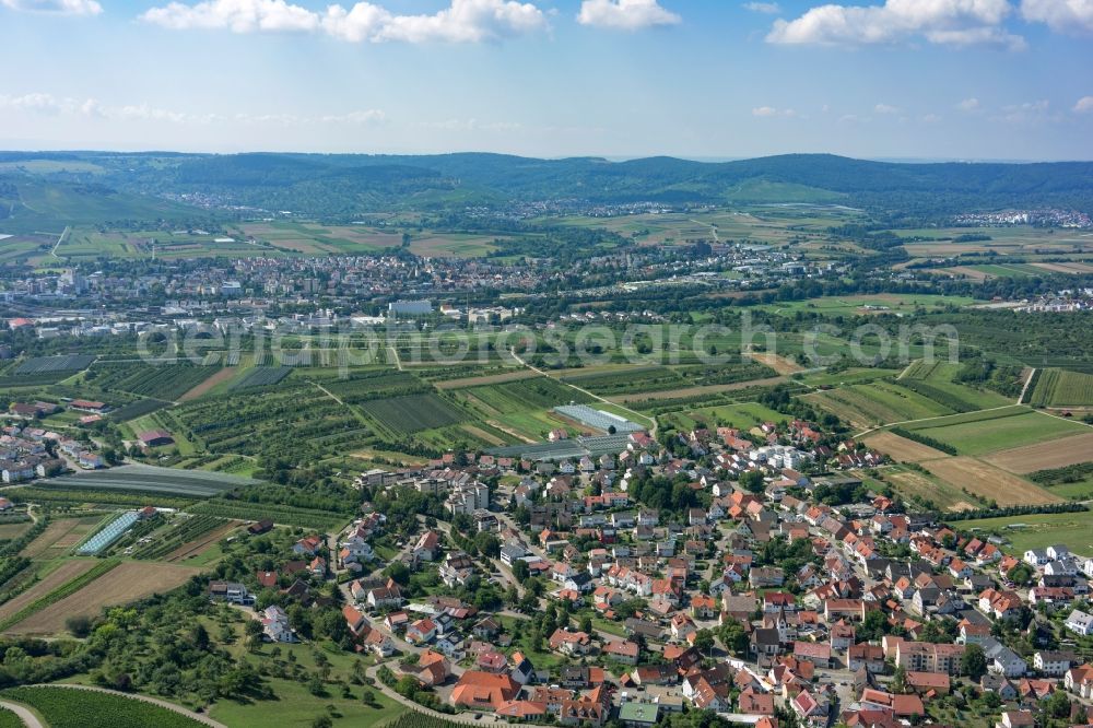 Kleinheppach from above - Town View of the streets and houses of the residential areas in Kleinheppach in the state Baden-Wuerttemberg