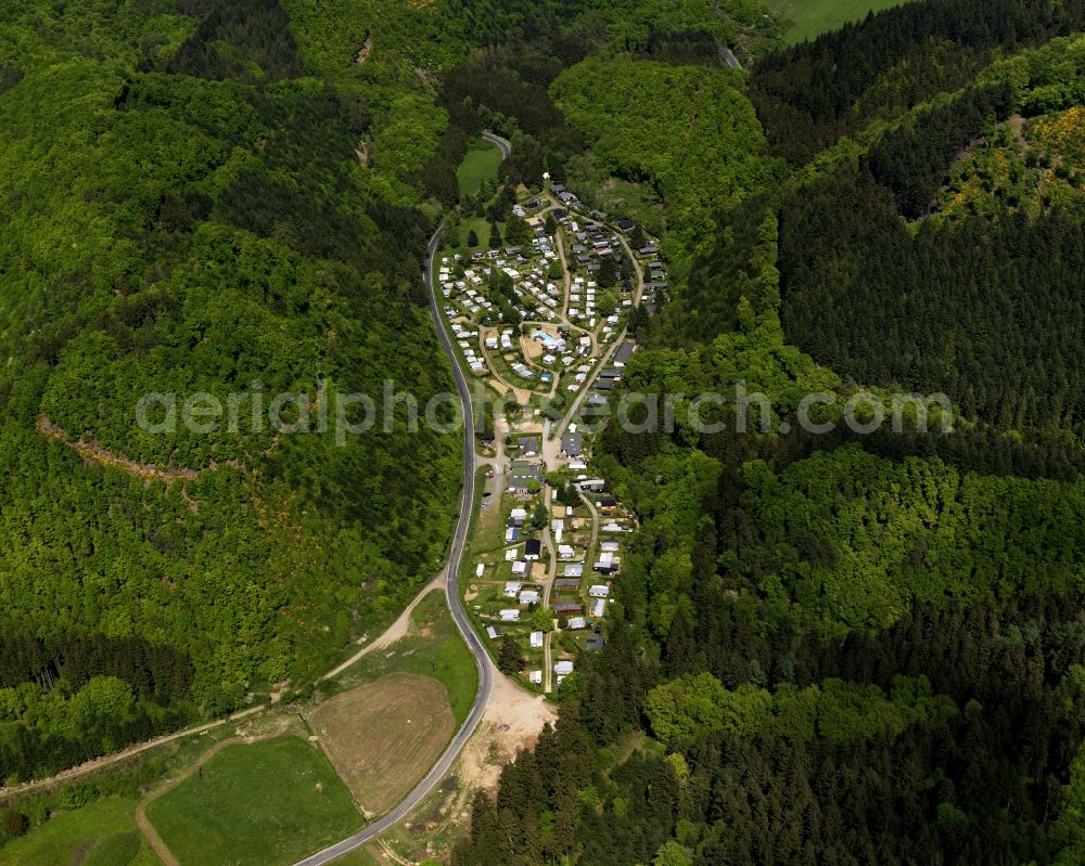 Aerial image Altenahr - View of Kotzhardt in Altenahr in Rhineland-Palatinate. Kotzhardt is encircled by forests. The locality is near Kreuzberg