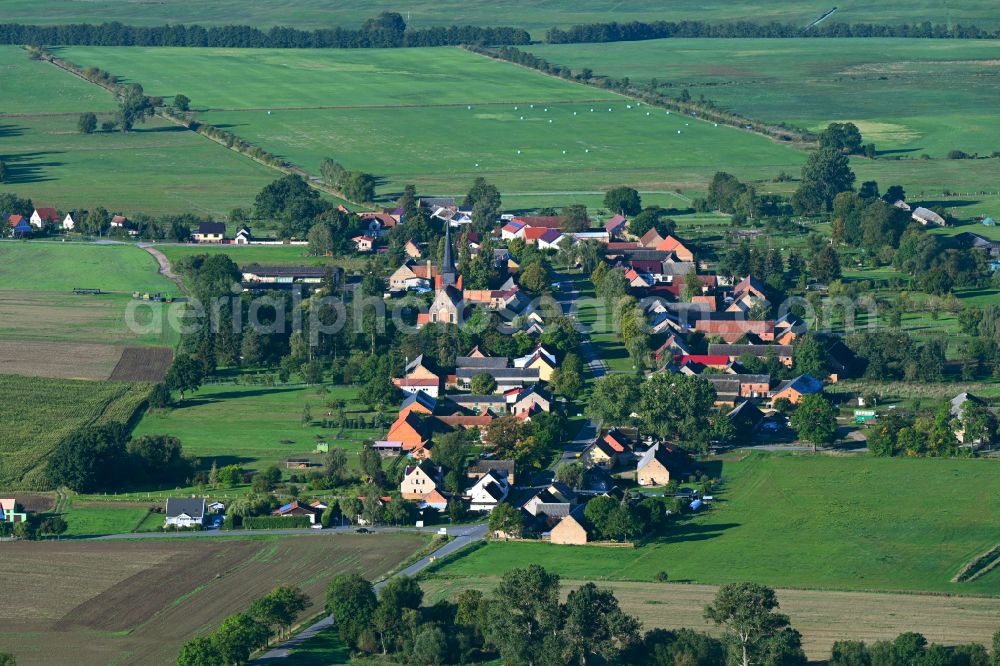 Aerial image Kraatz - Town View of the streets and houses of the residential areas in Kraatz in the state Brandenburg, Germany