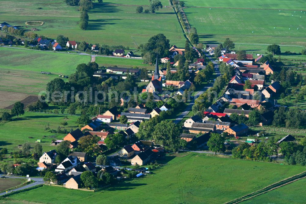 Kraatz from above - Town View of the streets and houses of the residential areas in Kraatz in the state Brandenburg, Germany