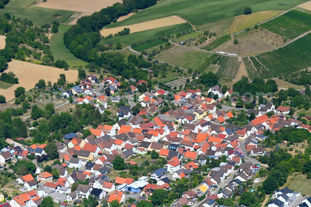 Kraichtal from above - Town View of the streets and houses of the residential areas in Kraichtal in the state Baden-Wuerttemberg, Germany