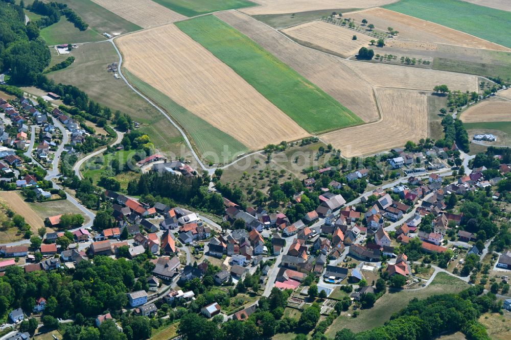 Krautheim from above - Town View of the streets and houses of the residential areas in Krautheim in the state Baden-Wuerttemberg, Germany