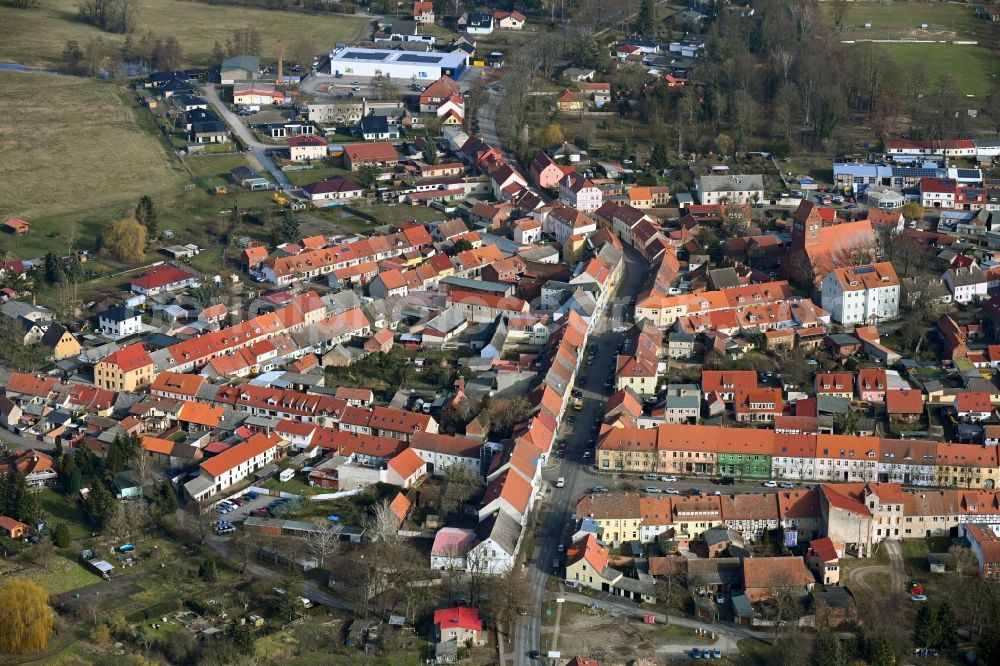 Aerial image Kremmen - Town View of the streets and houses of the residential areas in Kremmen in the state Brandenburg, Germany