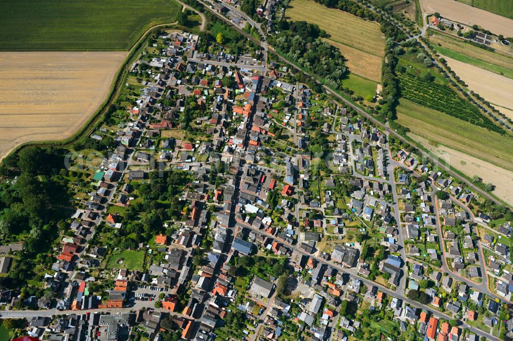 Krempe from above - Town View of the streets and houses of the residential areas in Krempe in the state Schleswig-Holstein, Germany