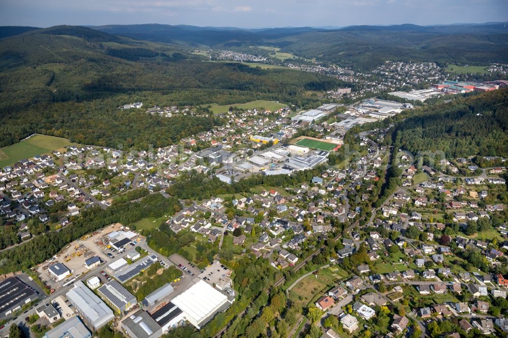 Aerial image Kreuztal - Town View of the streets and houses of the residential areas in Kreuztal in the state North Rhine-Westphalia, Germany