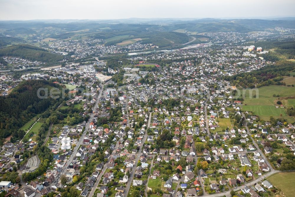 Kreuztal from above - Town View of the streets and houses of the residential areas in Kreuztal in the state North Rhine-Westphalia, Germany