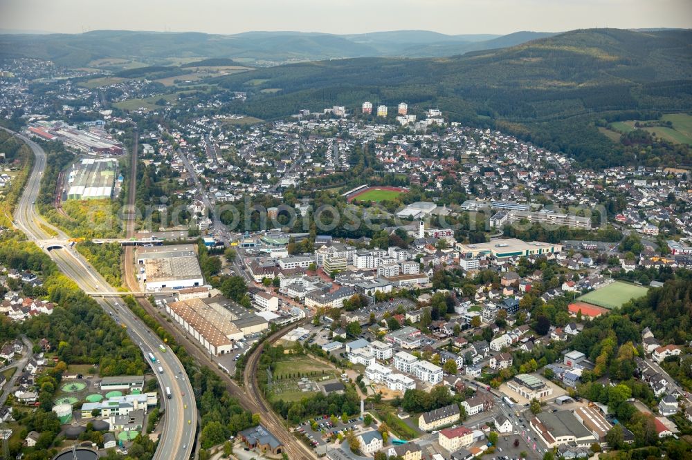 Kreuztal from the bird's eye view: Town View of the streets and houses of the residential areas in Kreuztal in the state North Rhine-Westphalia, Germany