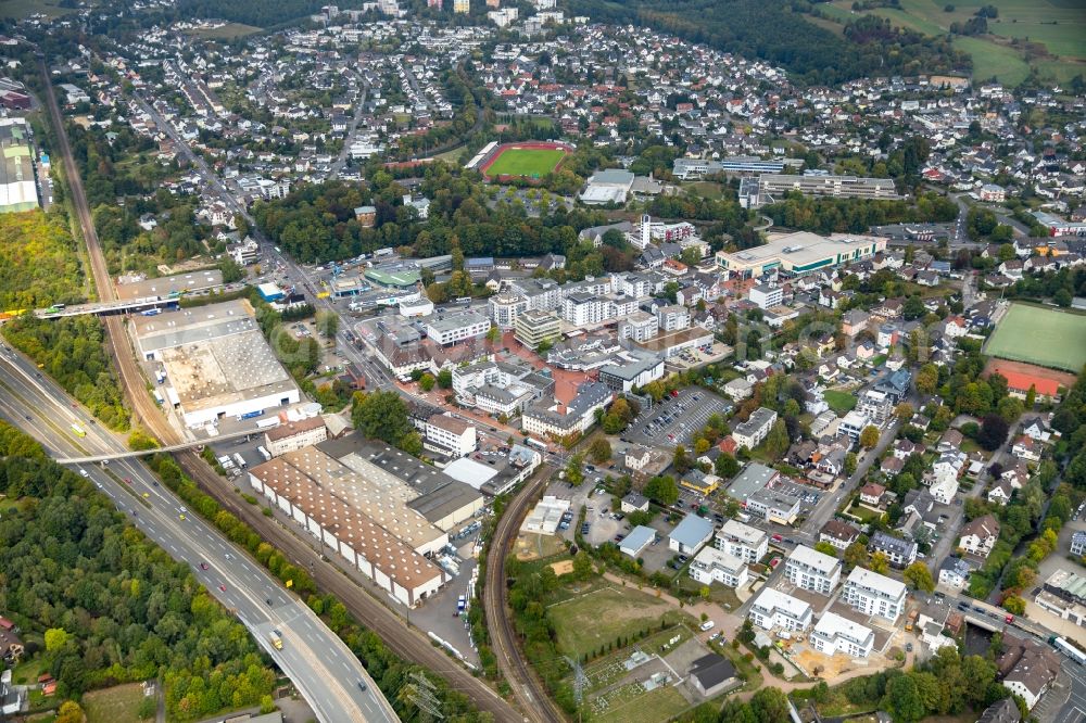 Aerial image Kreuztal - Town View of the streets and houses of the residential areas in Kreuztal in the state North Rhine-Westphalia, Germany