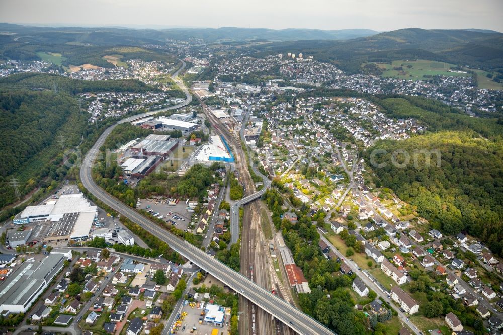 Kreuztal from above - Town View of the streets and houses of the residential areas in Kreuztal in the state North Rhine-Westphalia, Germany