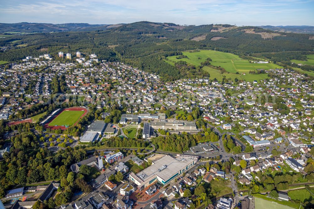 Kreuztal from above - Town View of the streets and houses of the residential areas in Kreuztal at Siegerland in the state North Rhine-Westphalia, Germany