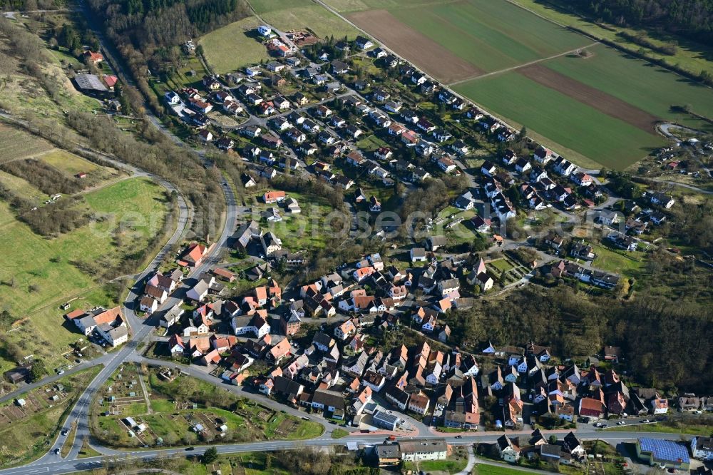 Kreuzwertheim from the bird's eye view: Town View of the streets and houses of the residential areas in Kreuzwertheim in the state Bavaria, Germany