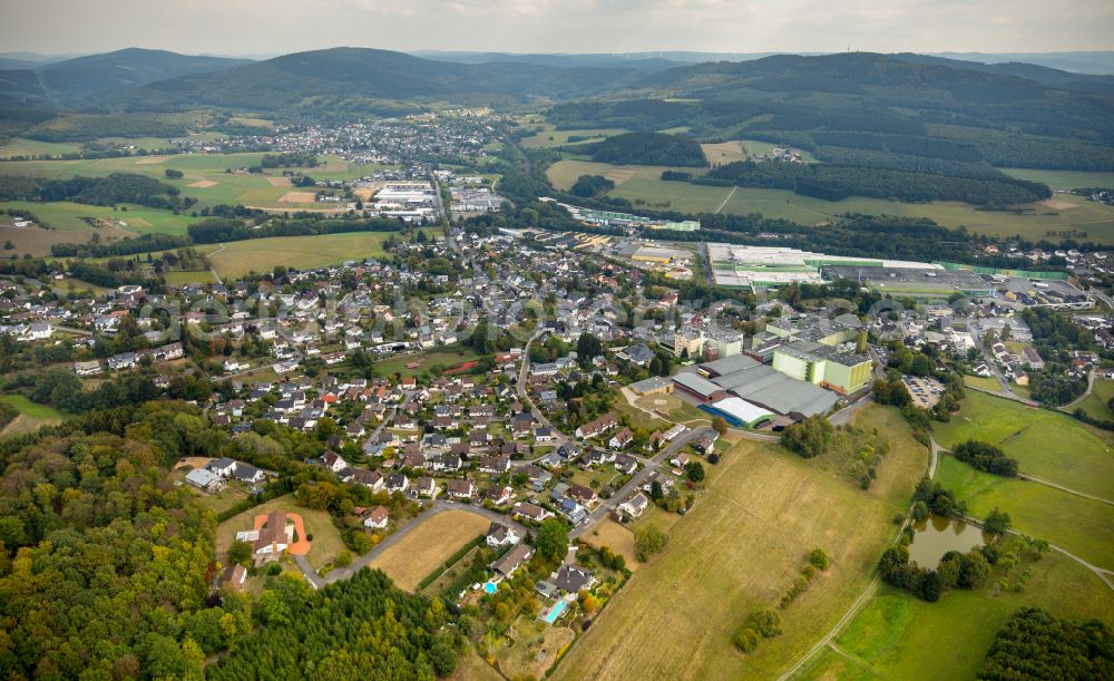 Krombach from above - Town View of the streets and houses of the residential areas in Krombach in the state North Rhine-Westphalia, Germany