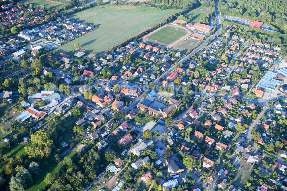 Krummesse from above - Town View of the streets and houses of the residential areas in Krummesse in the state Schleswig-Holstein, Germany