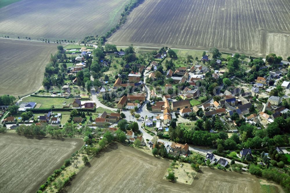 Kösslitz-Wiedebach from the bird's eye view: Town View of the streets and houses of the residential areas in Koesslitz-Wiedebach in the state Saxony-Anhalt, Germany