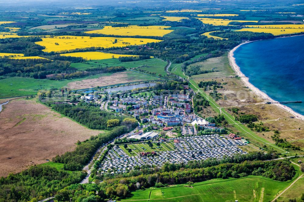 Weissenhäuser Strand from above - View and coast of the seaside resort Weissenhaeuser Strand on the coast of the Baltic Sea in the state of Schleswig-Holstein