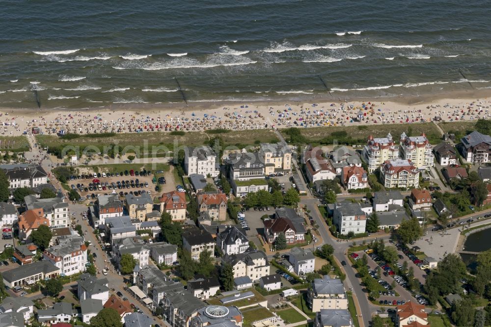 Bansin from above - View of the coastal area of Bansin, a popular tourist and resort on the Baltic Sea coast of the island of Usedom in Mecklenburg-Western Pomerania