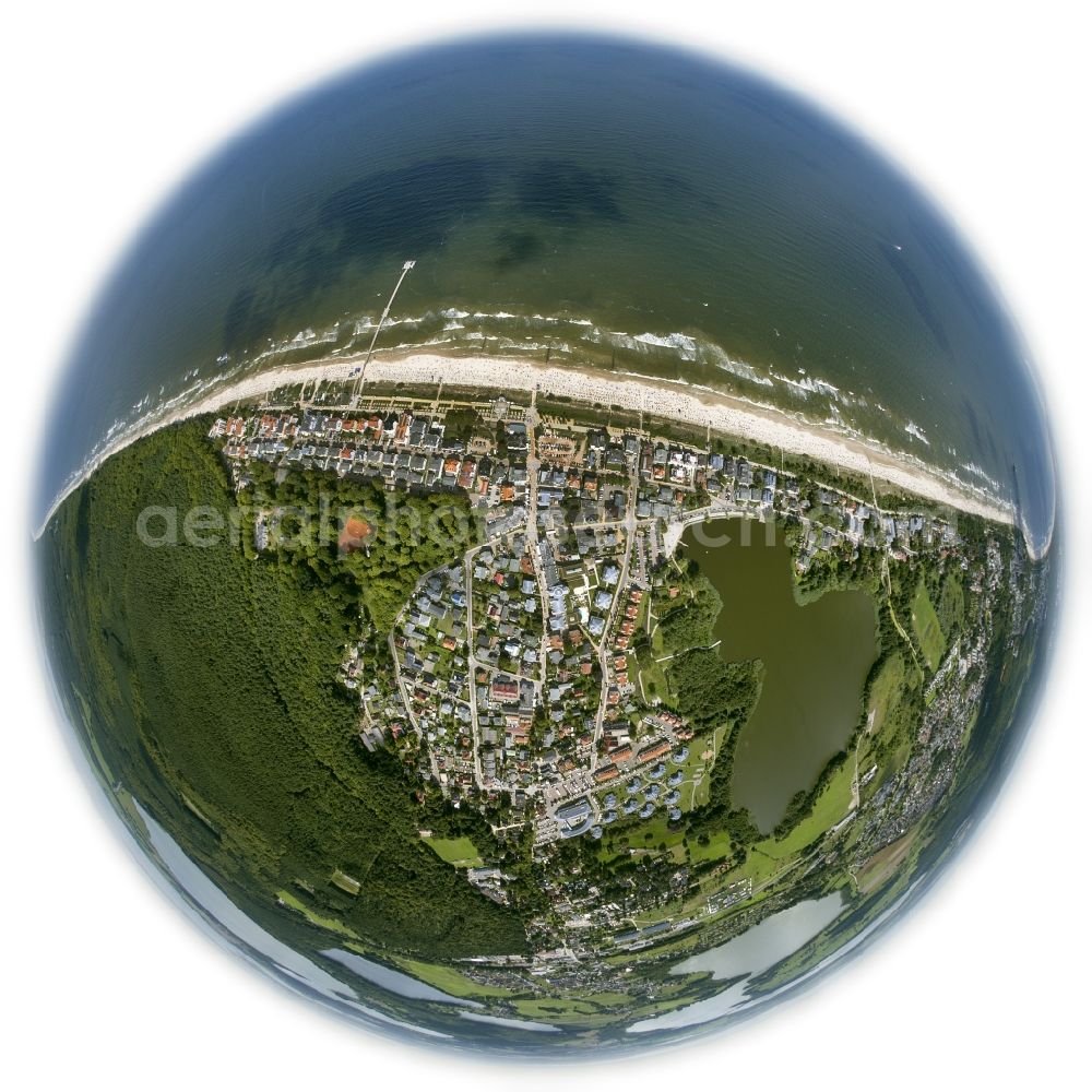 Aerial image Bansin - Fisheye- view of the coastal area of Bansin, a popular tourist and resort on the Baltic Sea coast of the island of Usedom in Mecklenburg-Western Pomerania