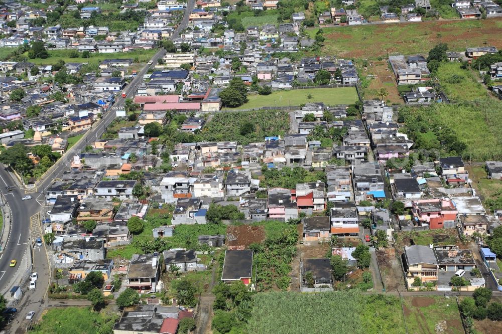 Aerial image La Flora - Town View of the streets and houses of the residential areas in La Flora in Savanne, Mauritius