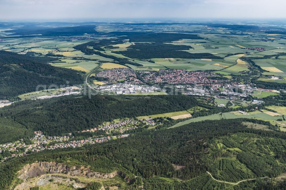 Langelsheim from the bird's eye view: Town View of the streets and houses of the residential areas in Langelsheim in the state Lower Saxony, Germany