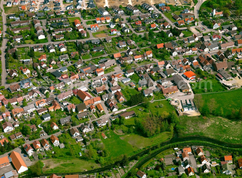 Langenau from above - Town View of the streets and houses of the residential areas in Langenau in the state Baden-Wuerttemberg, Germany