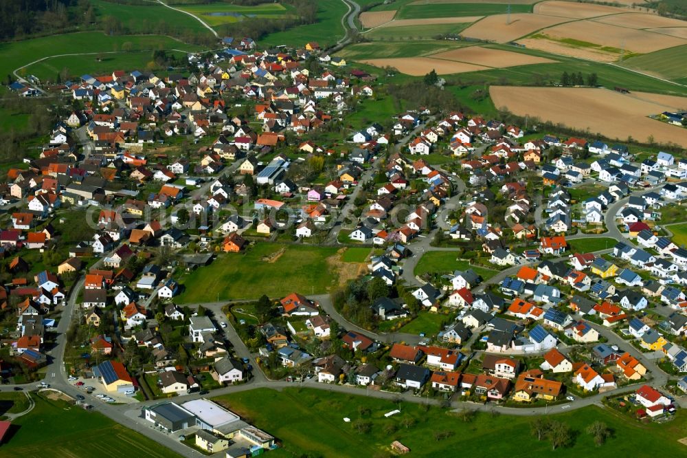 Langenbeutingen from above - Town View of the streets and houses of the residential areas in Langenbeutingen in the state Baden-Wurttemberg, Germany