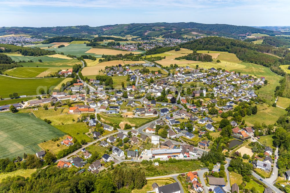 Langenholthausen from the bird's eye view: Town View of the streets and houses of the residential areas in Langenholthausen in the state North Rhine-Westphalia, Germany