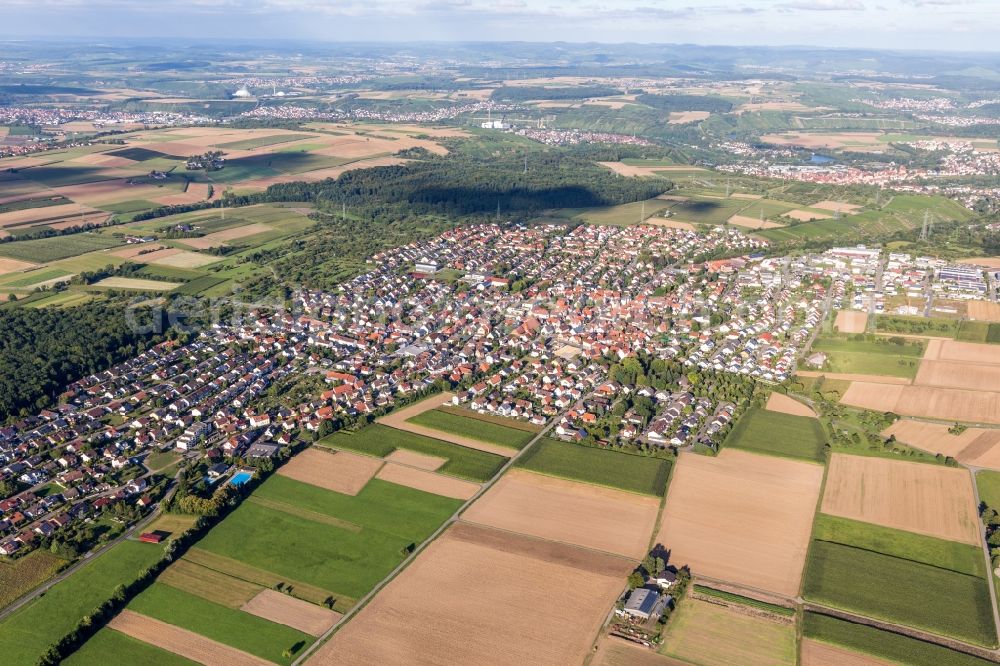 Aerial image Löchgau - Town View of the streets and houses of the residential areas in Loechgau in the state Baden-Wuerttemberg, Germany