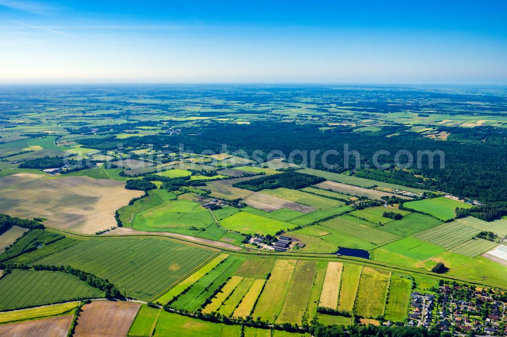 Leck from above - Town View of the streets and houses of the residential areas in Leck in the state Schleswig-Holstein, Germany