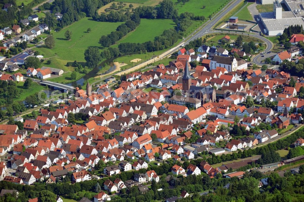 Aerial photograph Lügde - Town View of the streets and houses of the residential areas in Luegde in the state North Rhine-Westphalia, Germany