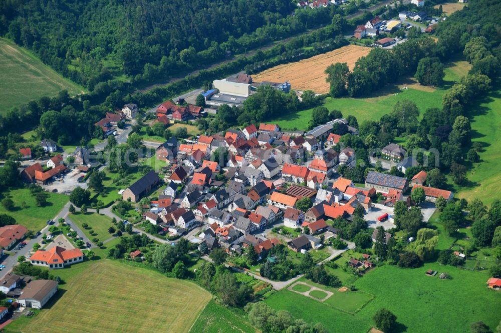 Aerial image Liebenau - Town View of the streets and houses of the residential areas in Liebenau in the state Hesse, Germany