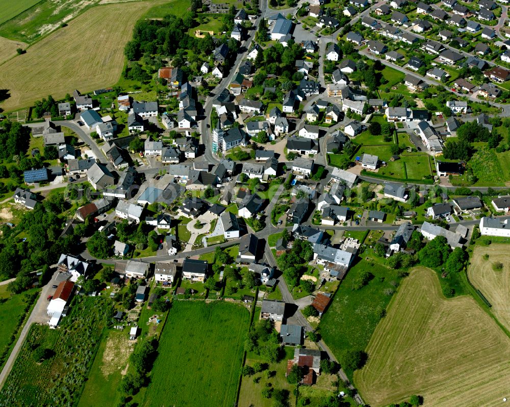 Liebshausen from above - Town View of the streets and houses of the residential areas in Liebshausen in the state Rhineland-Palatinate, Germany