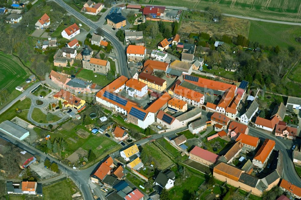 Liederstädt from above - Town View of the streets and houses of the residential areas in Liederstaedt in the state Saxony-Anhalt, Germany