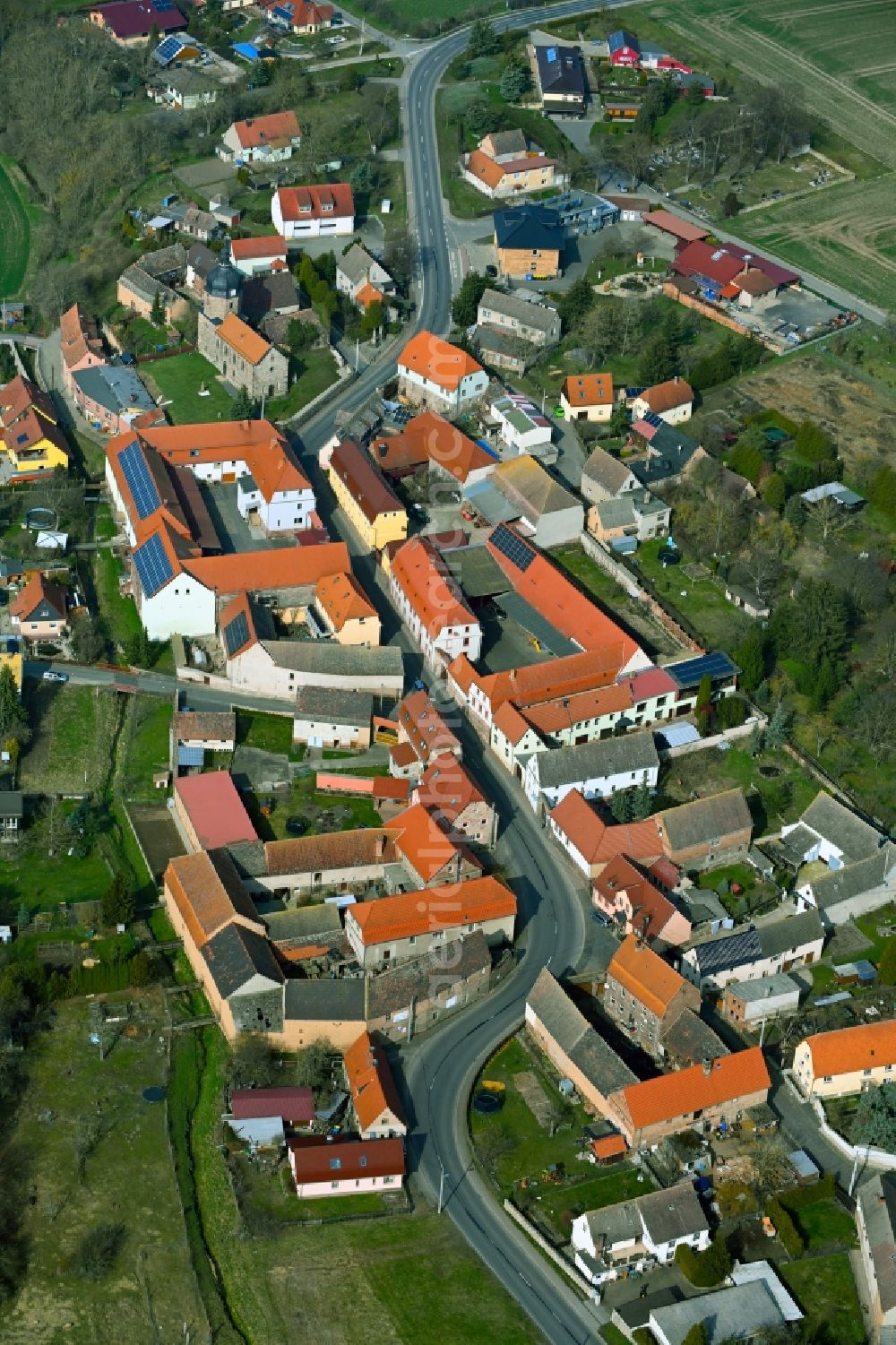 Aerial image Liederstädt - Town View of the streets and houses of the residential areas in Liederstaedt in the state Saxony-Anhalt, Germany