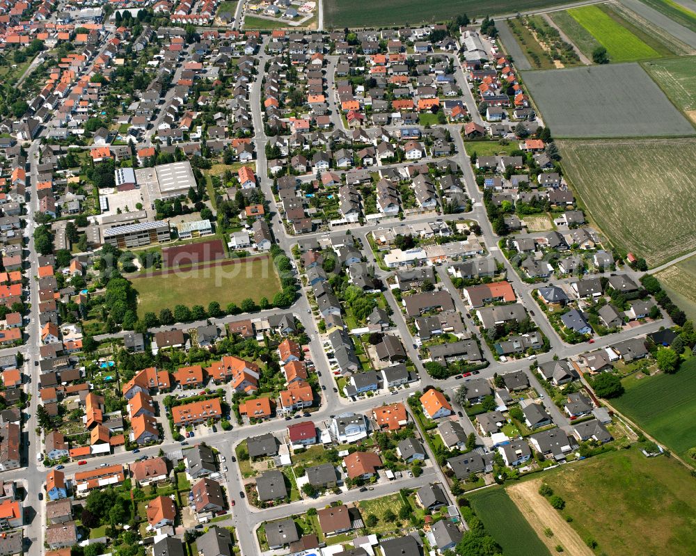 Liedolsheim from above - Town View of the streets and houses of the residential areas in Liedolsheim in the state Baden-Wuerttemberg, Germany