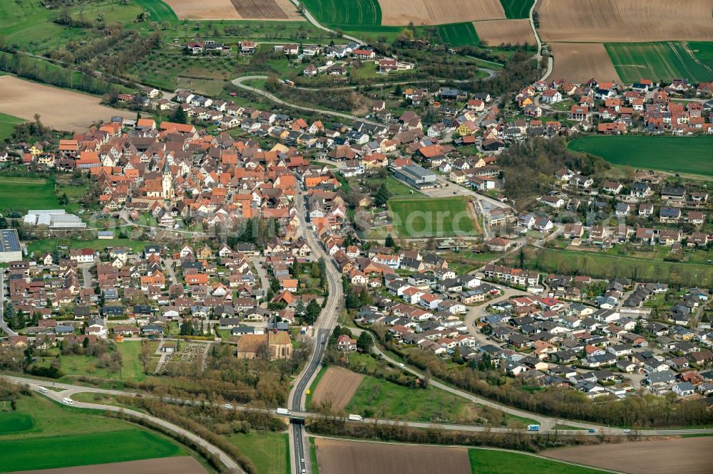 Liezingen from above - Town View of the streets and houses of the residential areas in Liezingen in the state Baden-Wuerttemberg, Germany