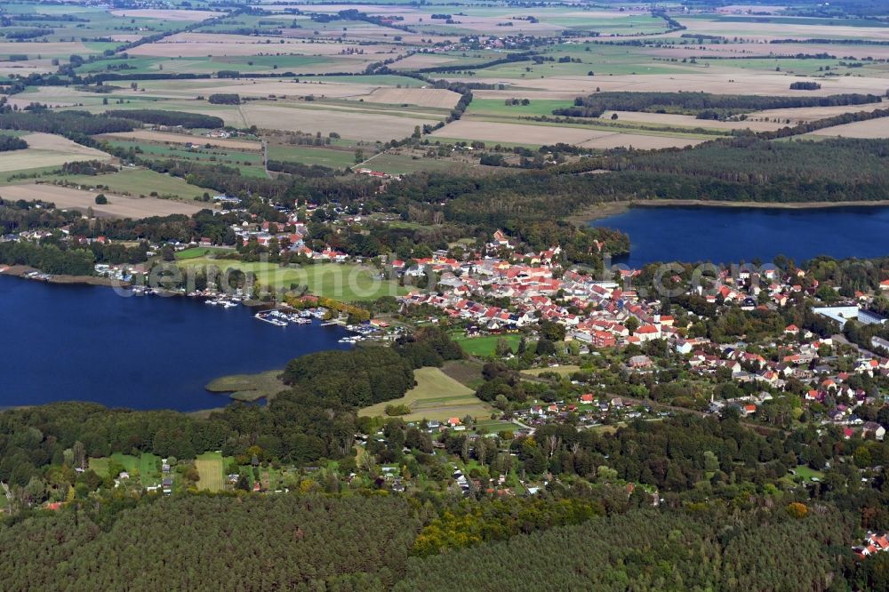 Lindow (Mark) from the bird's eye view: Town View of the streets and houses of the residential areas in Lindow (Mark) in the state Brandenburg