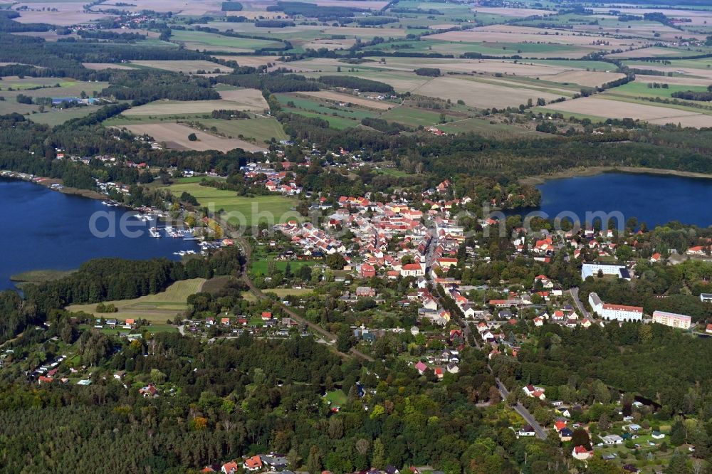 Aerial image Lindow (Mark) - Town View of the streets and houses of the residential areas in Lindow (Mark) in the state Brandenburg