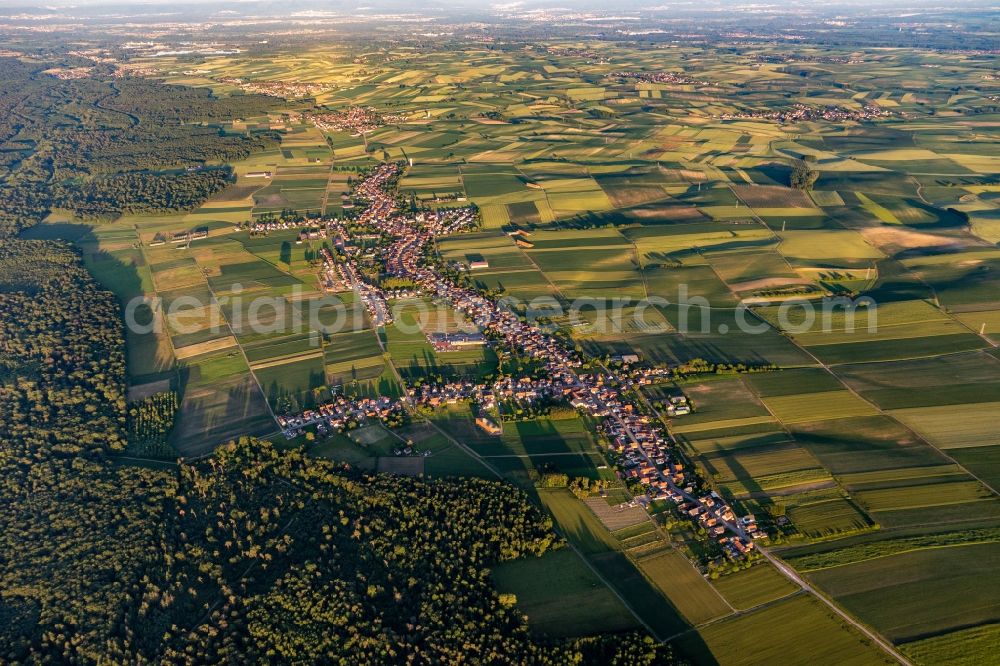 Schleithal from above - Town View of the longest village of the Alsace in Schleithal in Grand Est, France